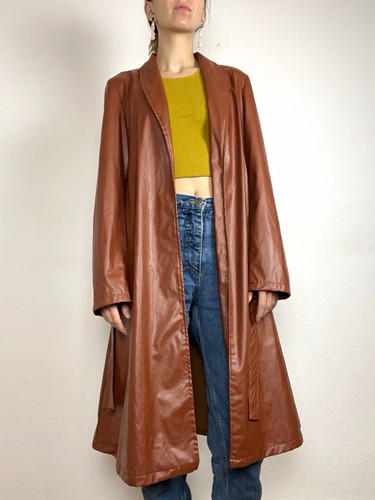 Vegan faux leather trench coat - vegan,