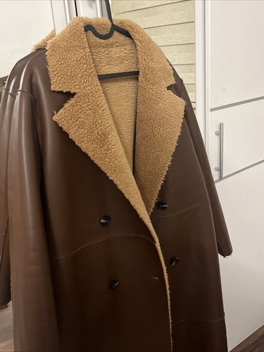 Brauner langer ledermantel - langer,