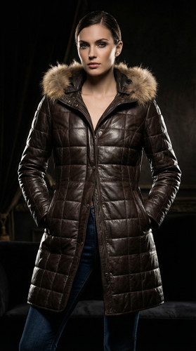 Damen leder mantel dunkelbraun - damen,