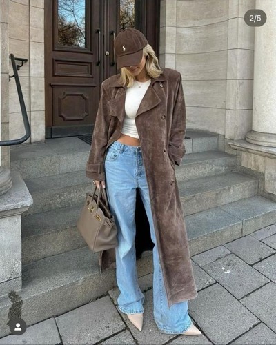 Echt leder wildleder trench - echt,