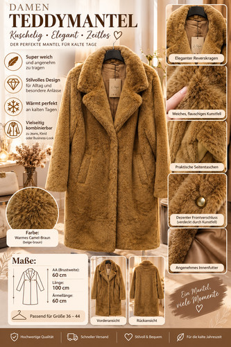 Damen teddy mantel kunstfell - damen,