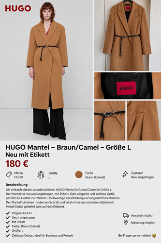 Hugo damen mantel camel braun - hugo,
